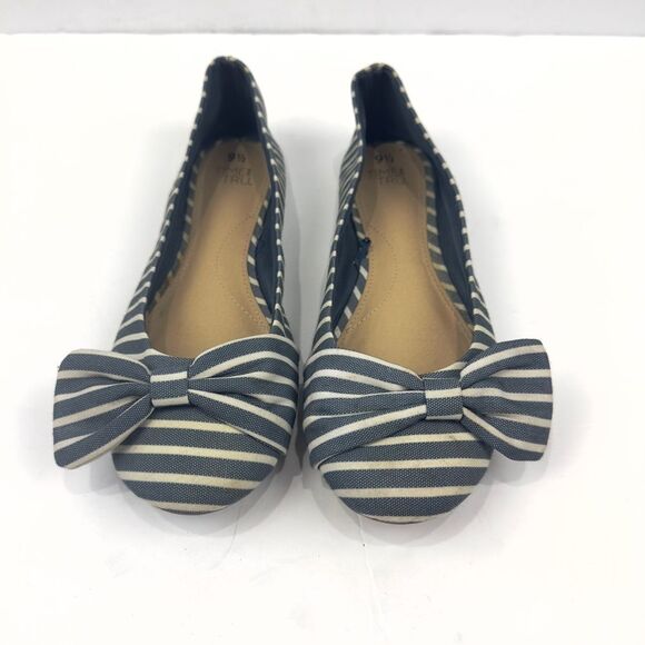 Time and Tru Womens Blue and White Striped Bow Ballet Flats Sz US 9.5/EUR 41.5 - Picture 1 of 11